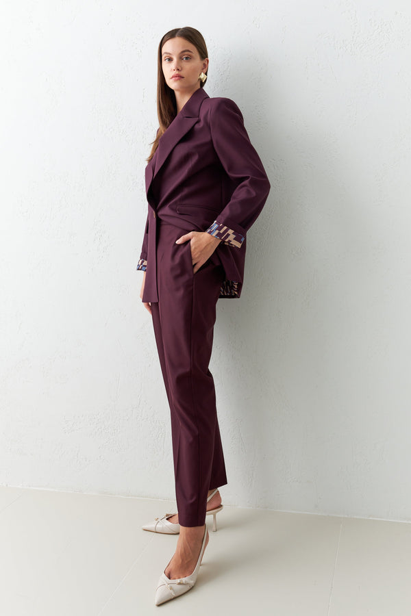 Setre High Waist Full Pattern Trousers Burgundy