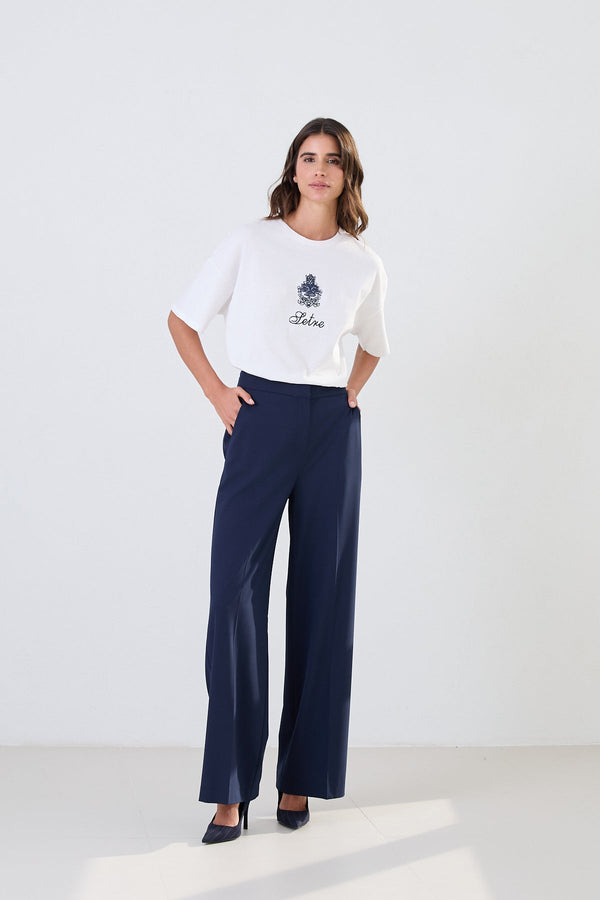 Setre High Waist Formal Trousers Navy