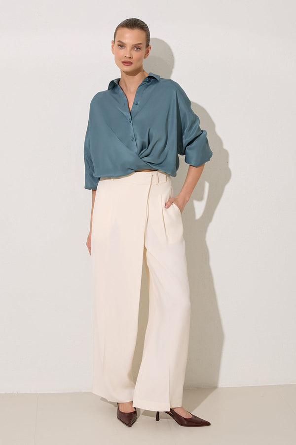 Setre Front-Overlap Detailed Trousers Cream