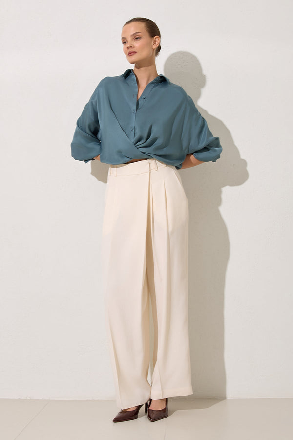 Setre Front-Overlap Detailed Trousers Cream