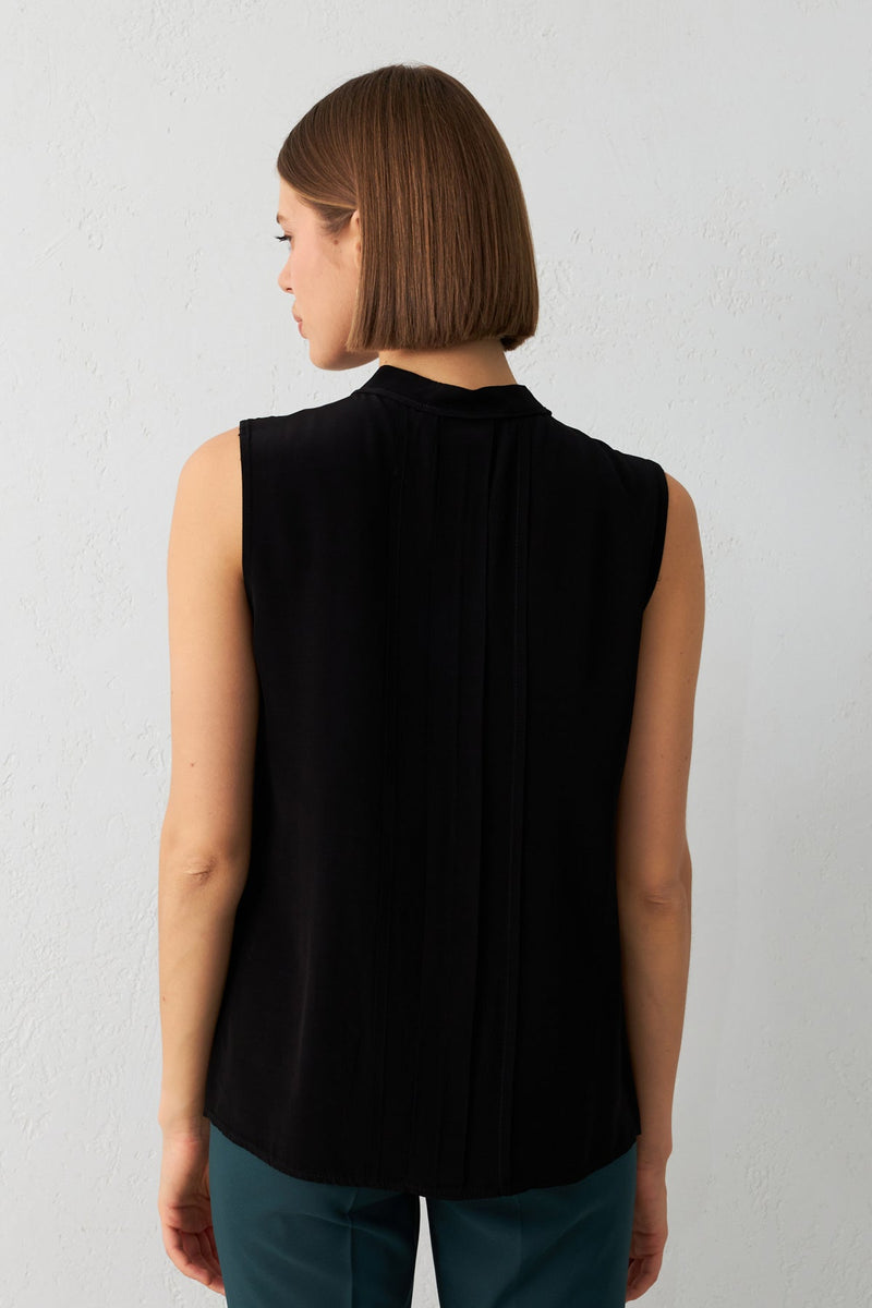 Setre Pleat Detailed Sleeveless Blouse Black