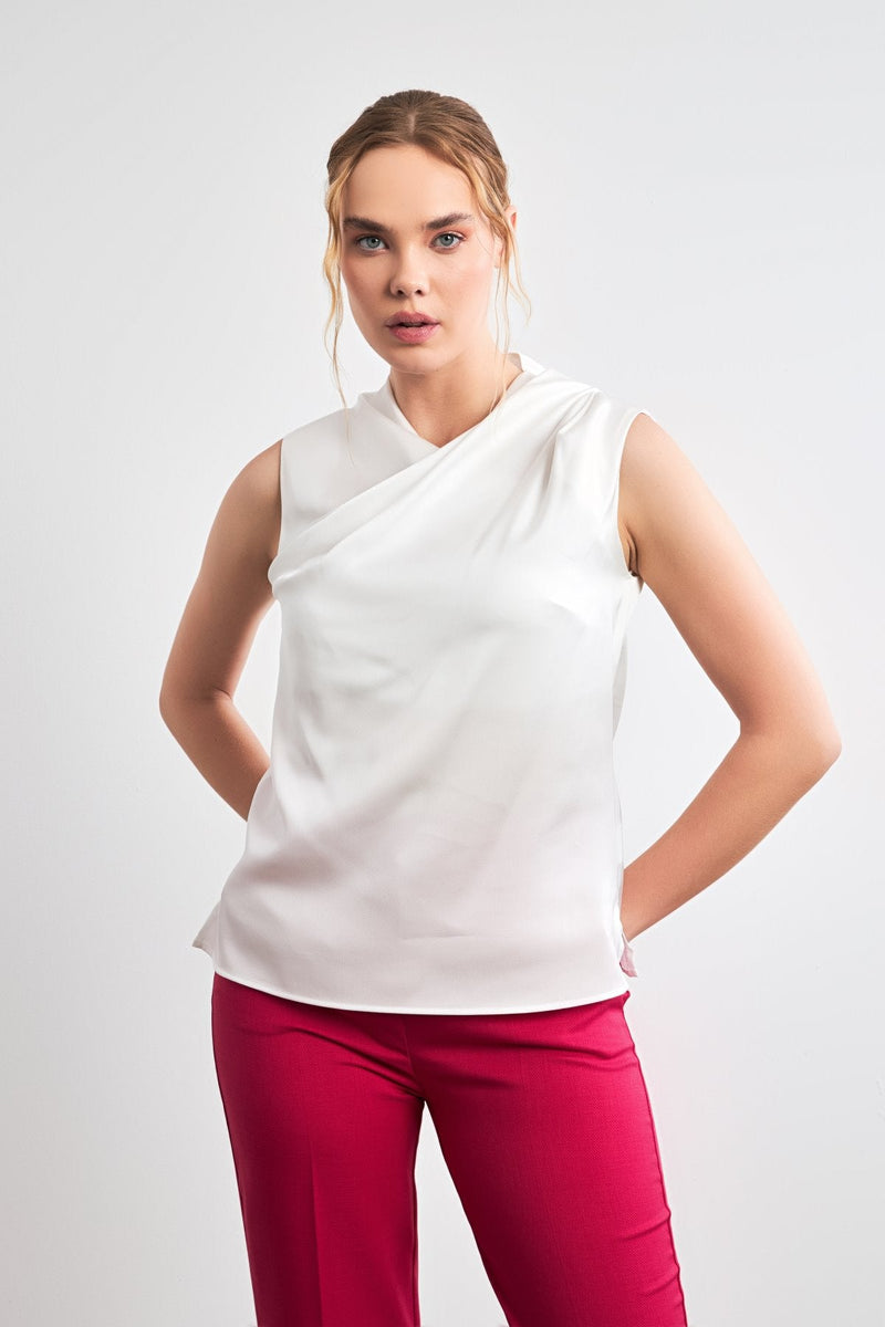 Setre Asymmetric Collar Sleeveless Blouse Ecru