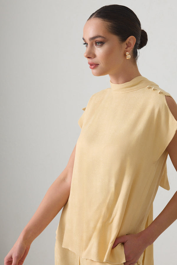 Setre High Neck Short Sleeve Blouse Light Yellow