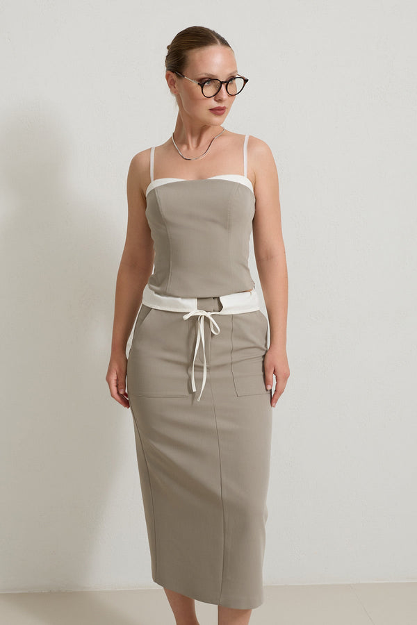 Setre Thin Strap Collar Detailed Blouse Olive