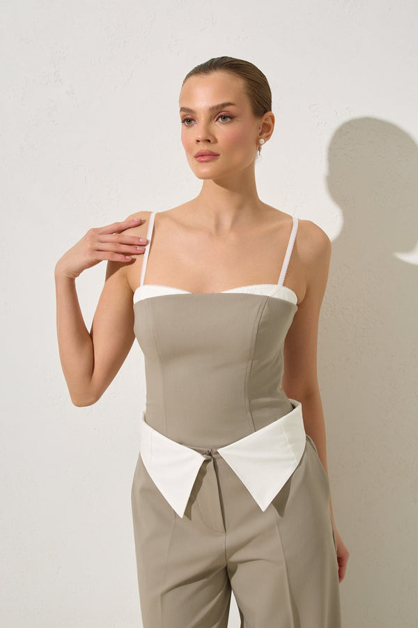 Setre Thin Strap Collar Detailed Blouse Olive