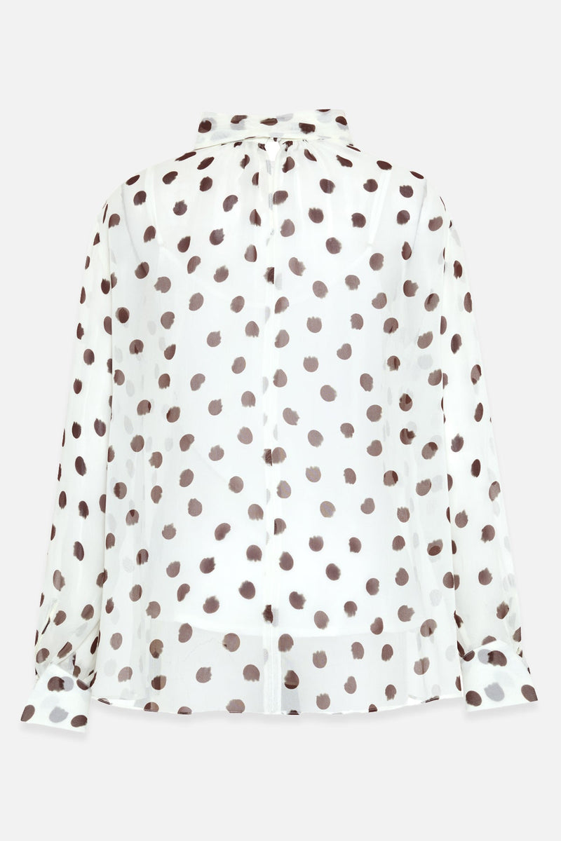 Setre Polka Dot Patterned Blouse With Collar Tie Detail Ecru-Brown