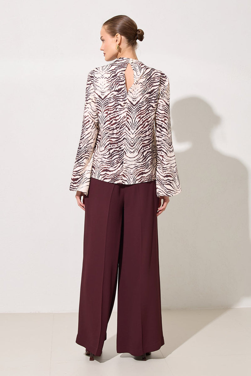 Setre Patterned Long Sleeve Relaxed Cut Blouse Burgundy/Offwhite