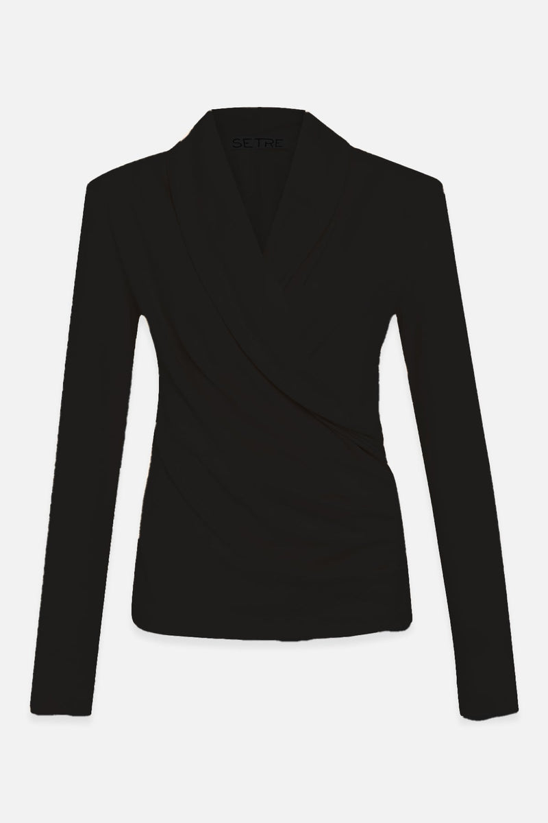 Setre Surplice Pleated Blouse Black