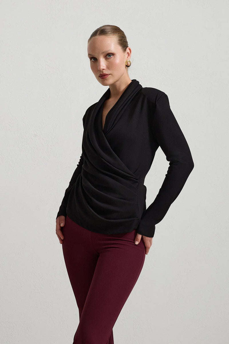 Setre Surplice Pleated Blouse Black