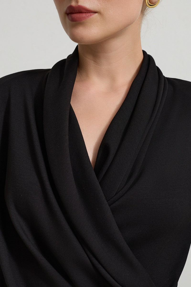 Setre Surplice Pleated Blouse Black