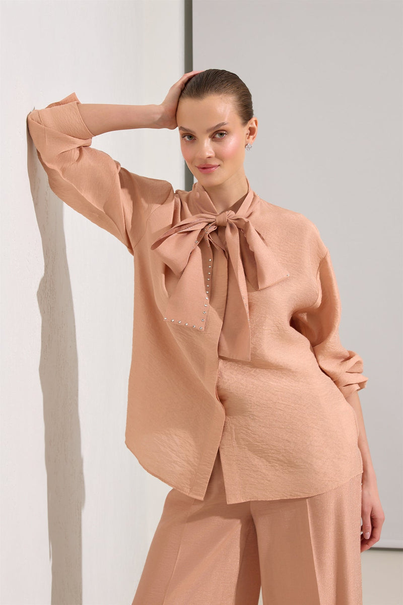 Setre Stone Detailed Collar Shirt With Trousers Salmon