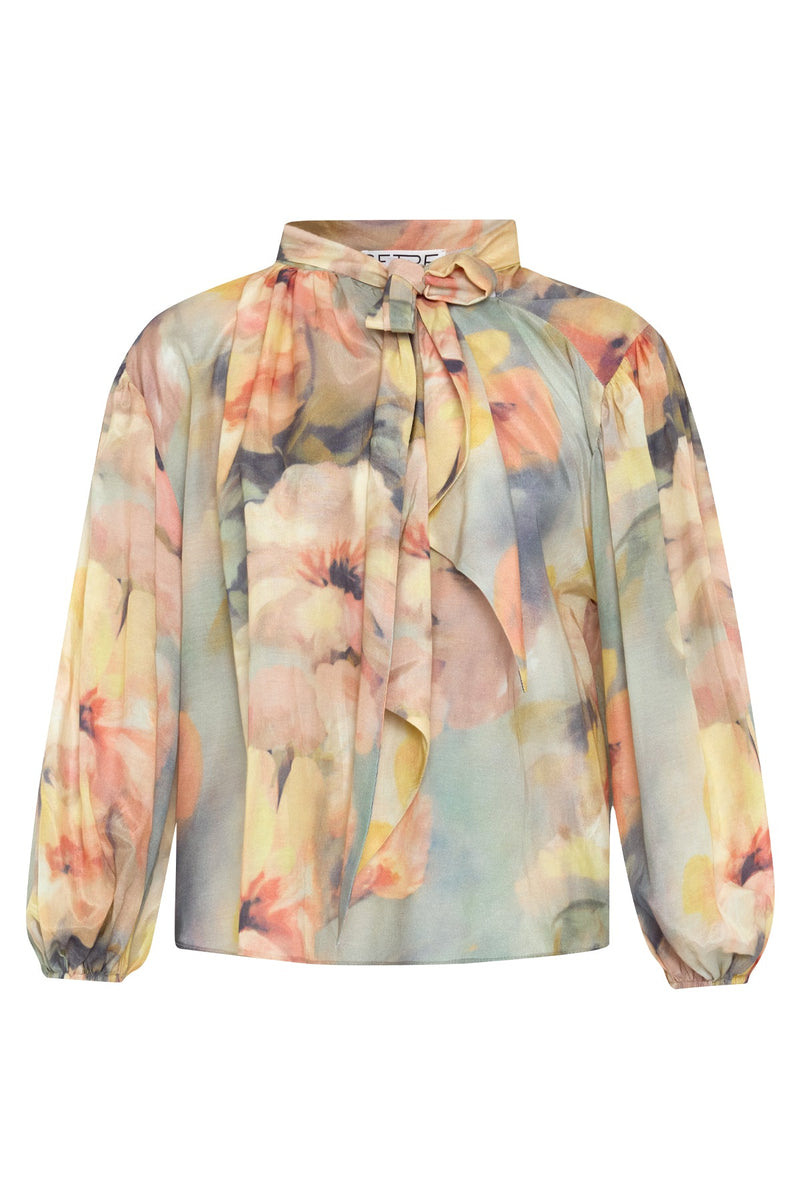 Setre Neck Tie Detailed Long Sleeve Patterned Blouse Mint