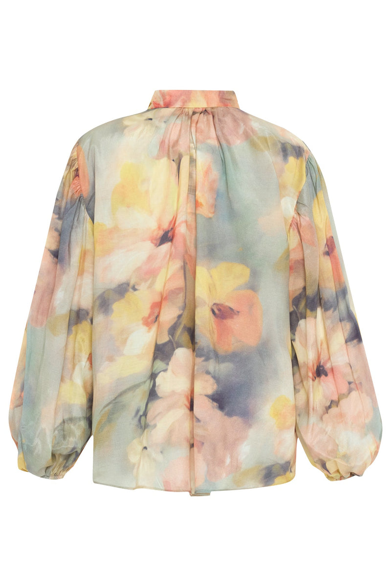 Setre Neck Tie Detailed Long Sleeve Patterned Blouse Mint