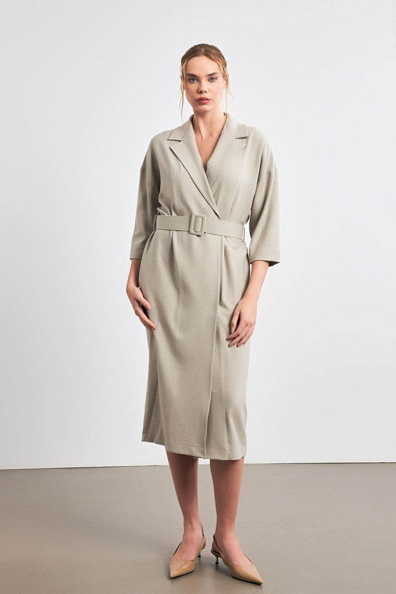 Setre Long Sleeve Belted Shirt Dress Beige