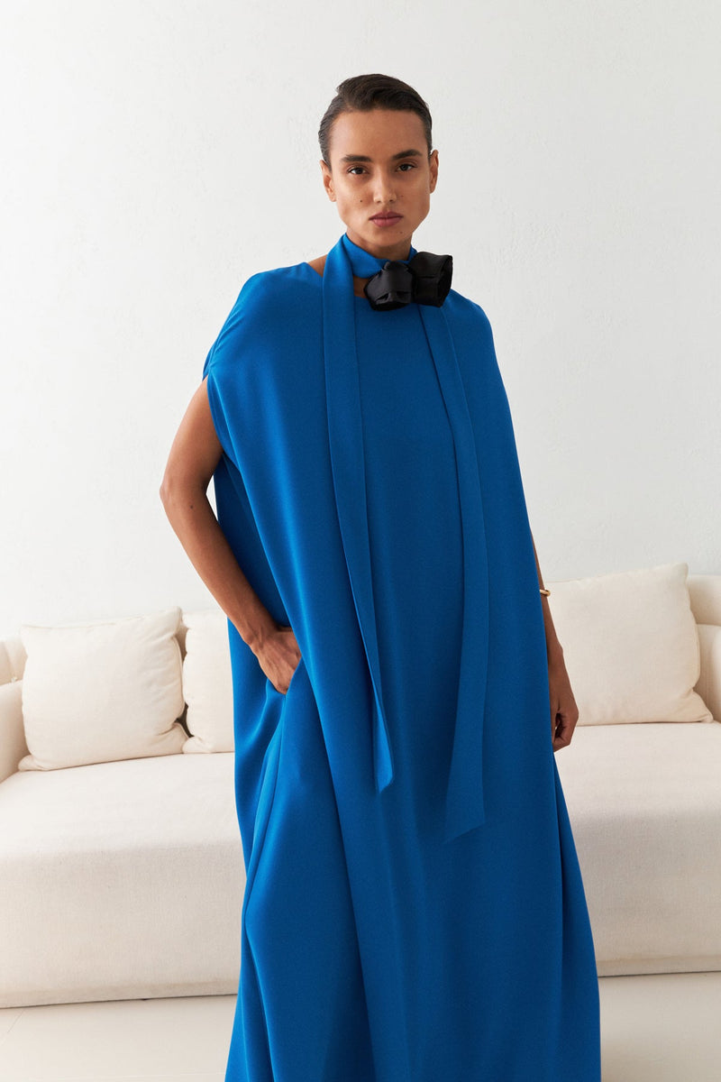 Setre Detailed Comfortable Cut Maxi Dress Blue