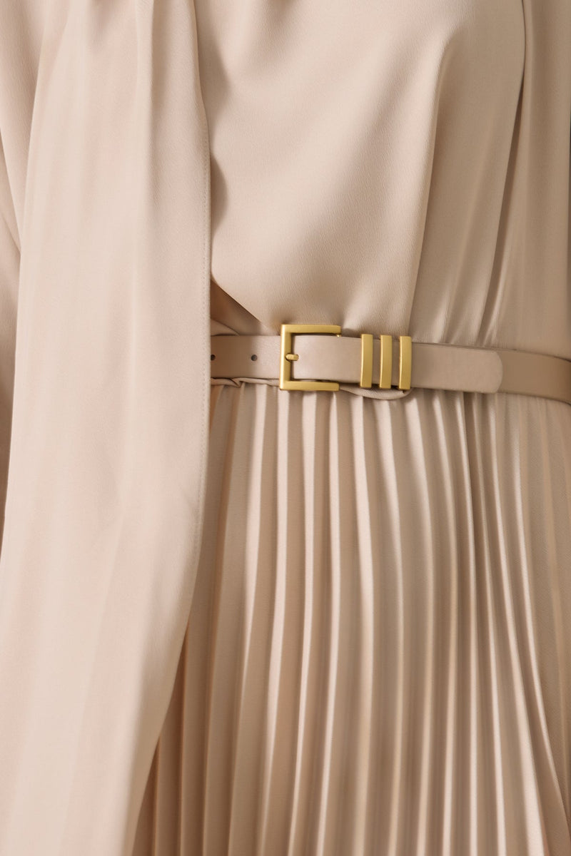 Setre Belt Detailed Pleated Midi Dress Mink