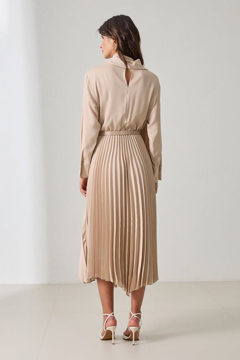 Setre Belt Detailed Pleated Midi Dress Mink