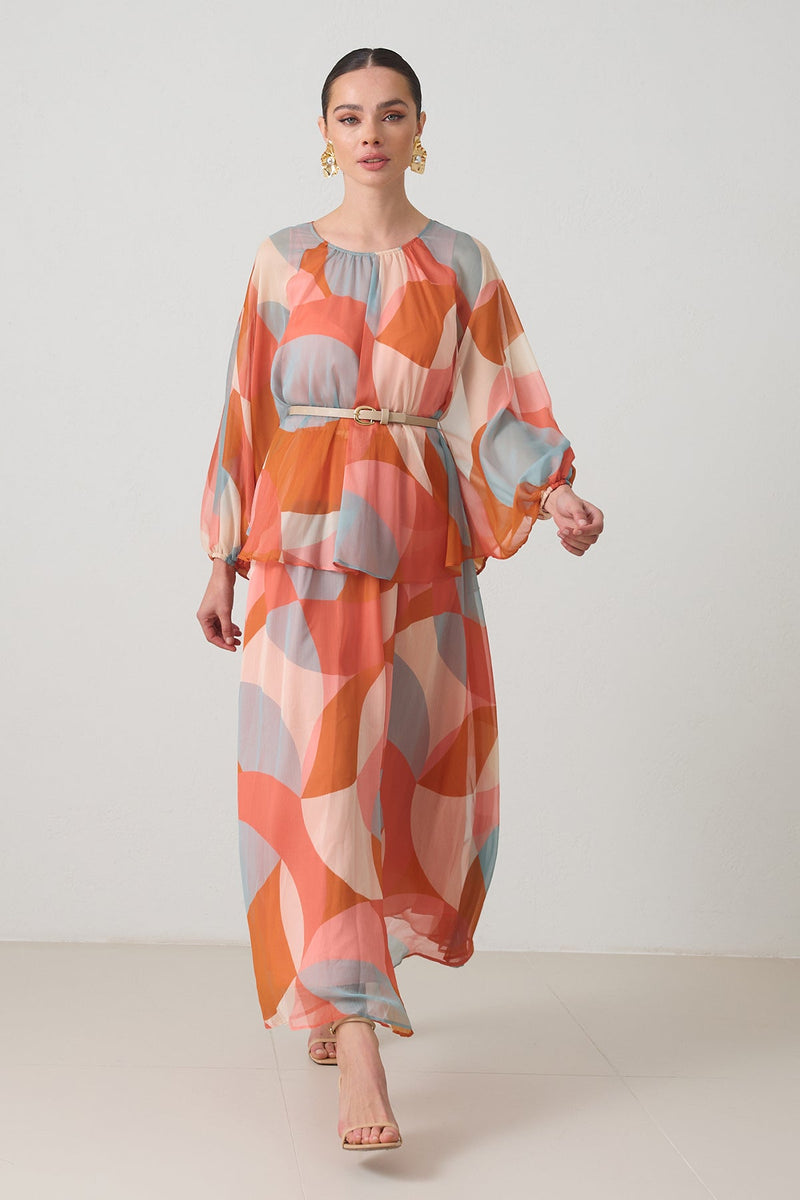 Setre Two-Piece Form Printed Dress Orange