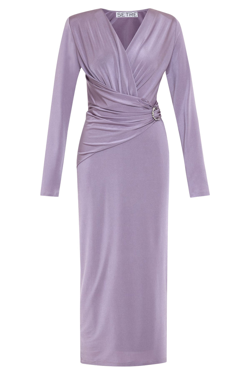 Setre V-Neck Pleated Detail Dress Lilac