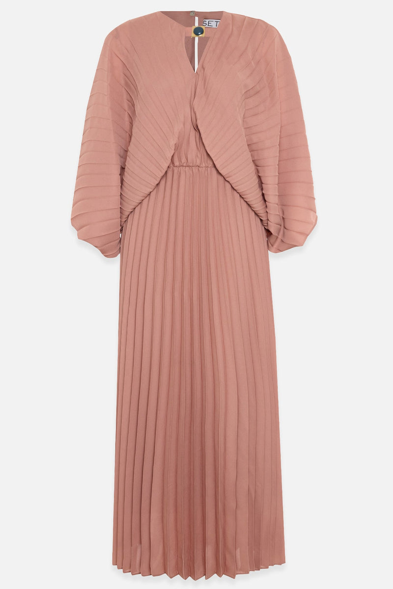 Setre Front-Keyhole Pleated Dress Salmon