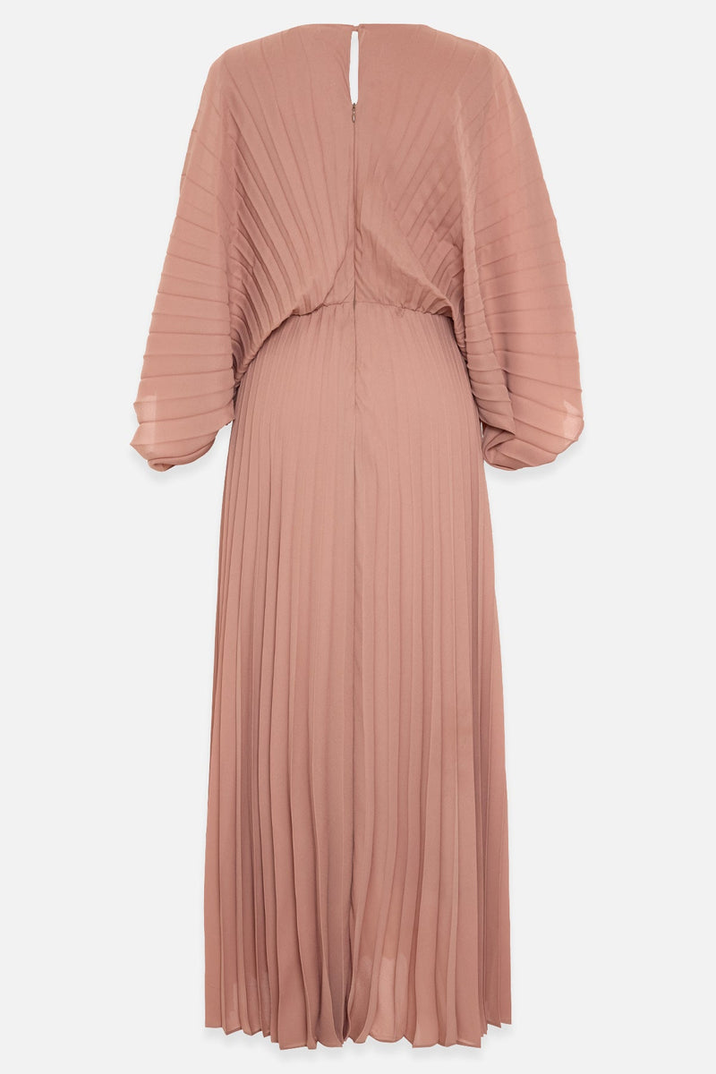 Setre Front-Keyhole Pleated Dress Salmon