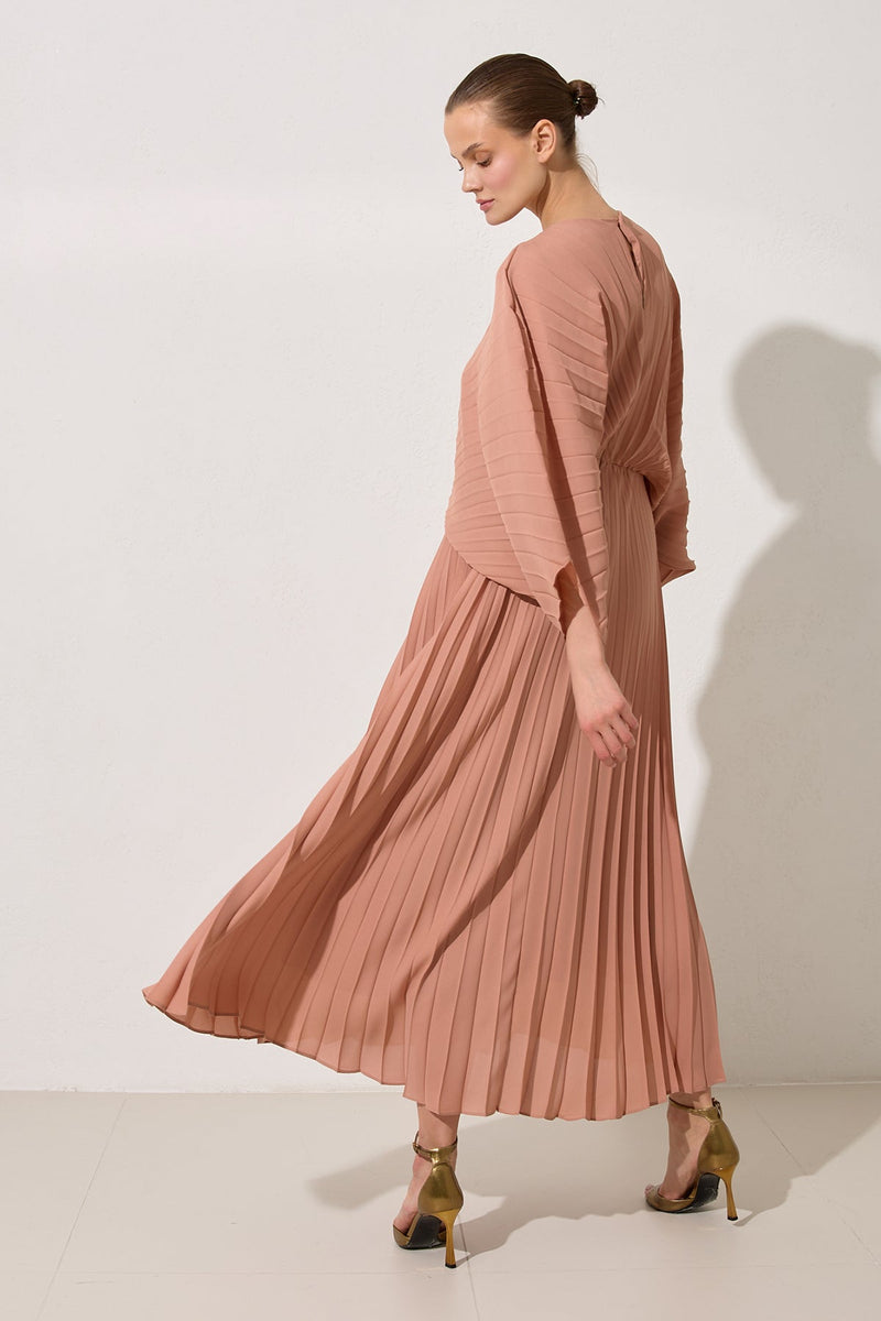Setre Front-Keyhole Pleated Dress Salmon