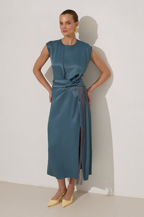 Setre Waist Detailed With Tassel Dress Crystal