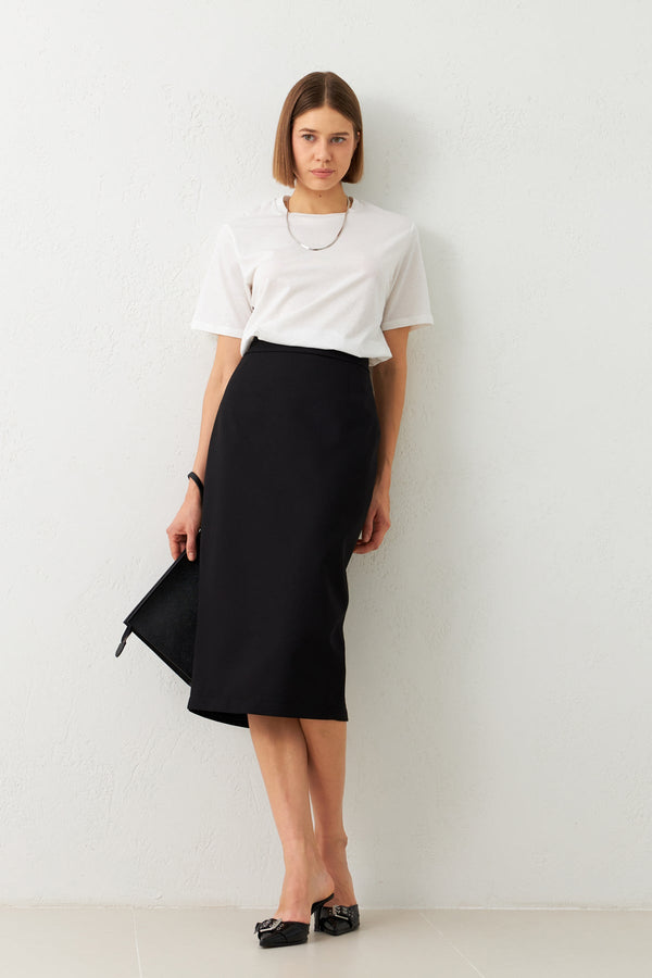 Setre Waist Fitted Midi Length Pencil Skirt Black