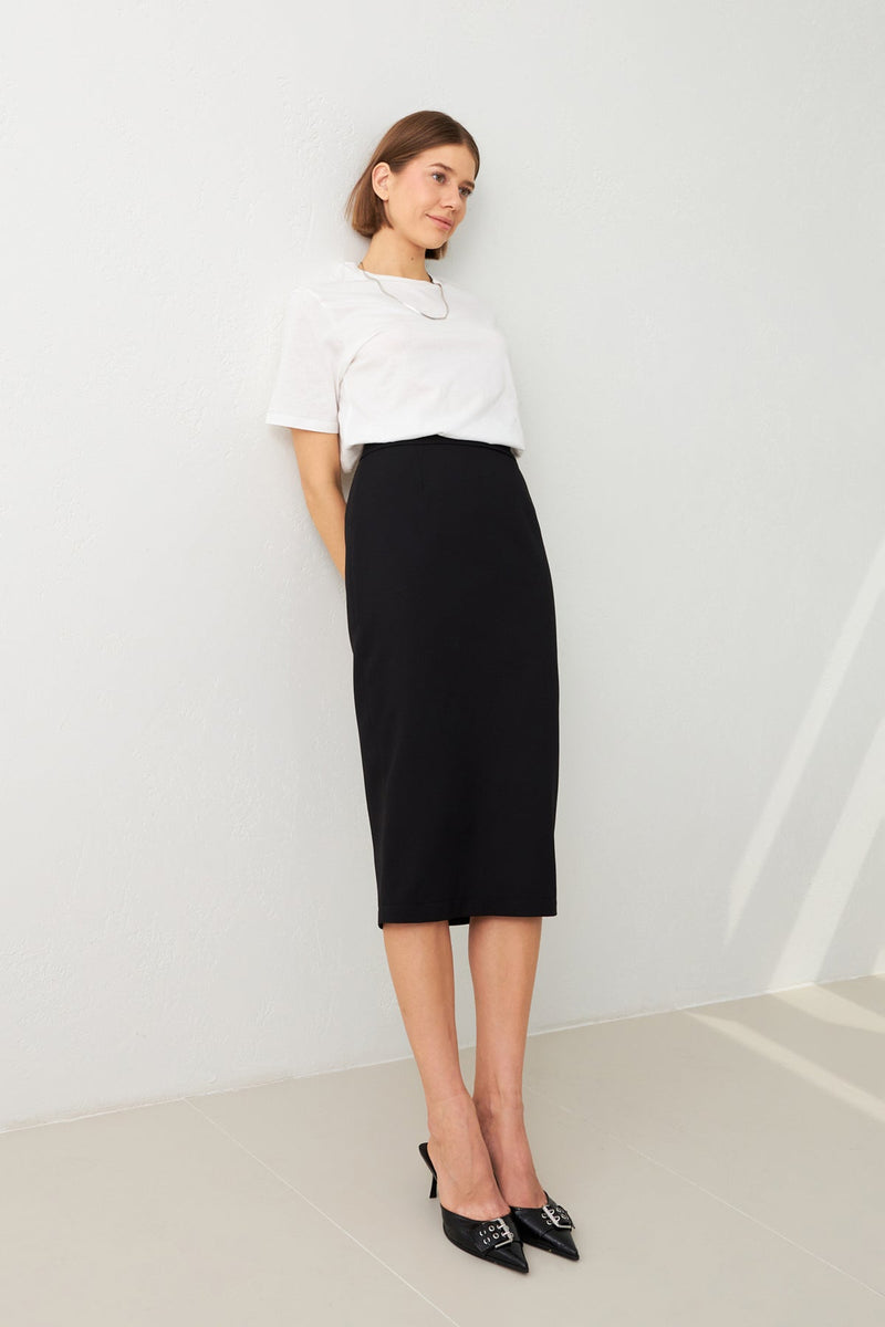 Setre Waist Fitted Midi Length Pencil Skirt Black