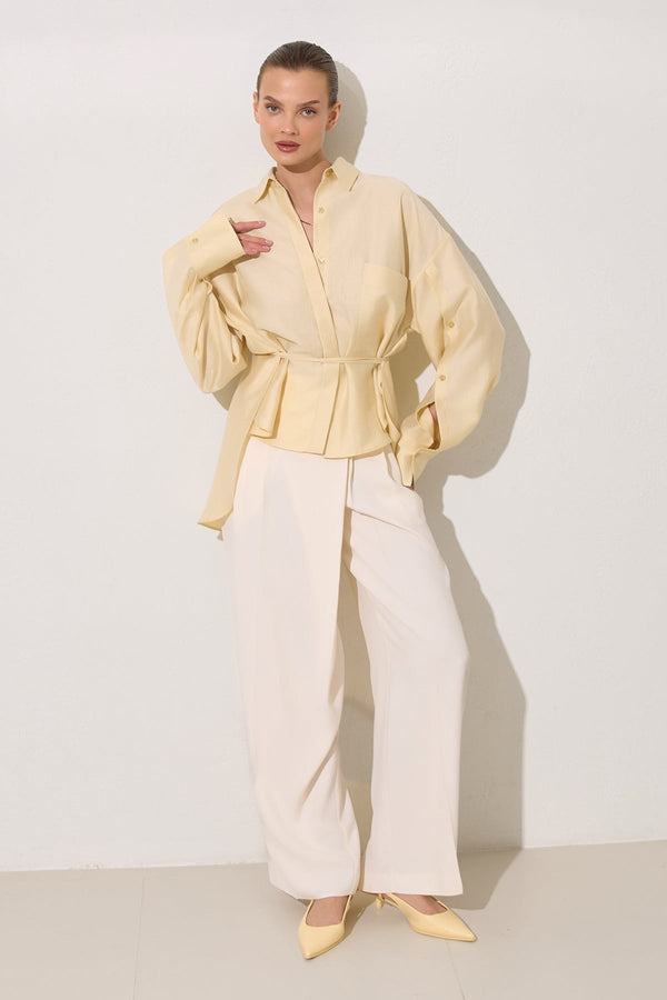 Setre Long Back Shirt With Button On Sleeve Light Yellow