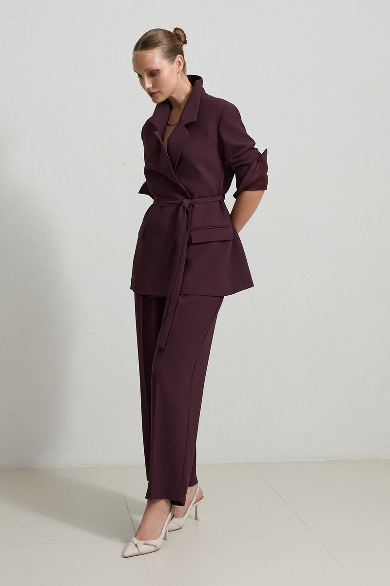 Setre Belted Blazer With Trousers Cherry