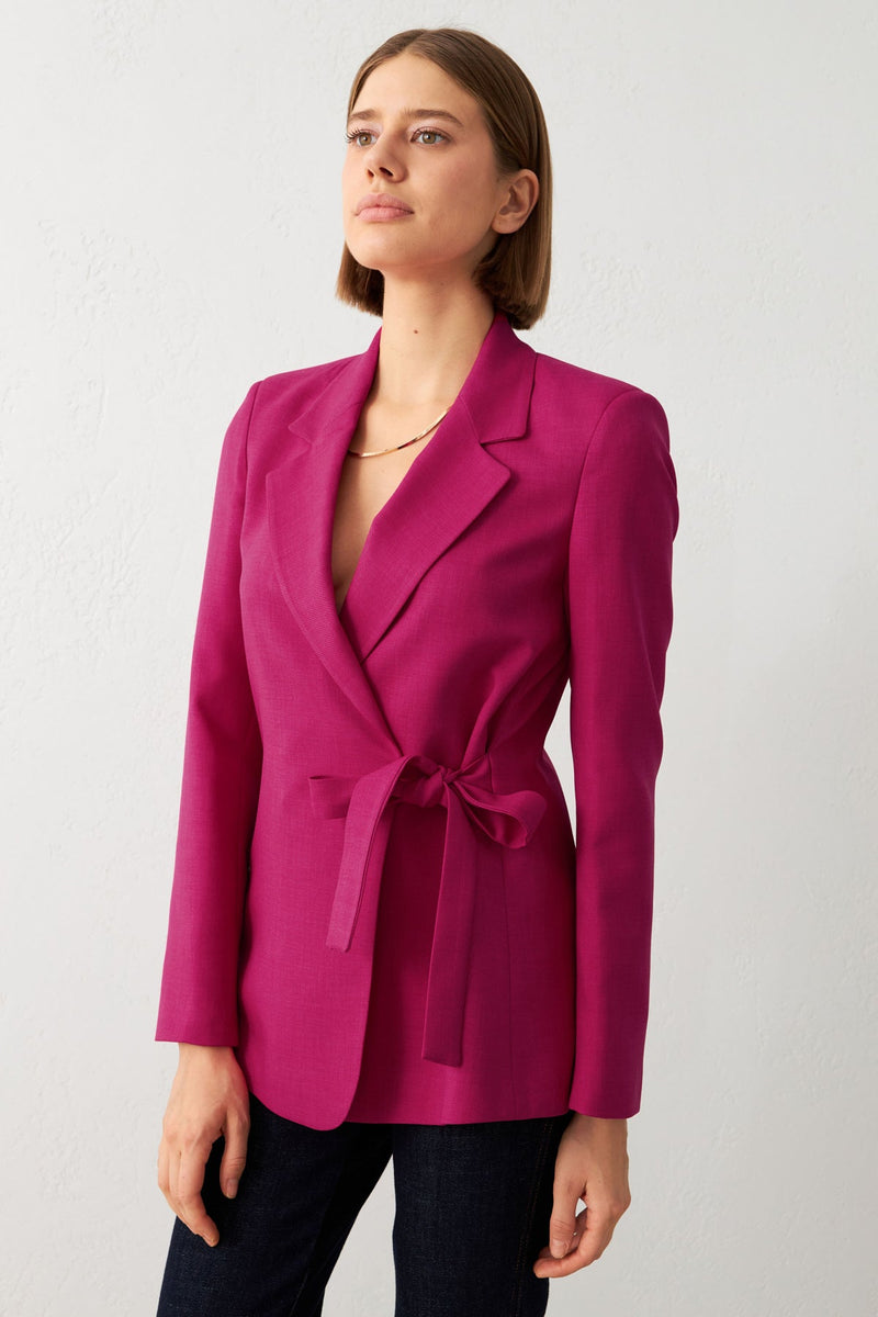 Setre Asymmetrical Side Tie Detailed Jacket Fuchsia