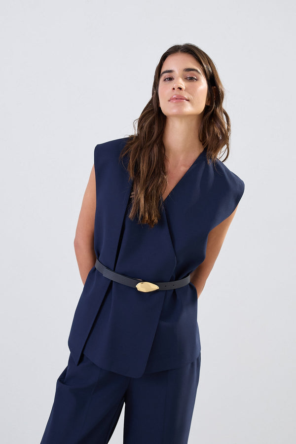 Setre Surplice Neck Solid Vest Navy