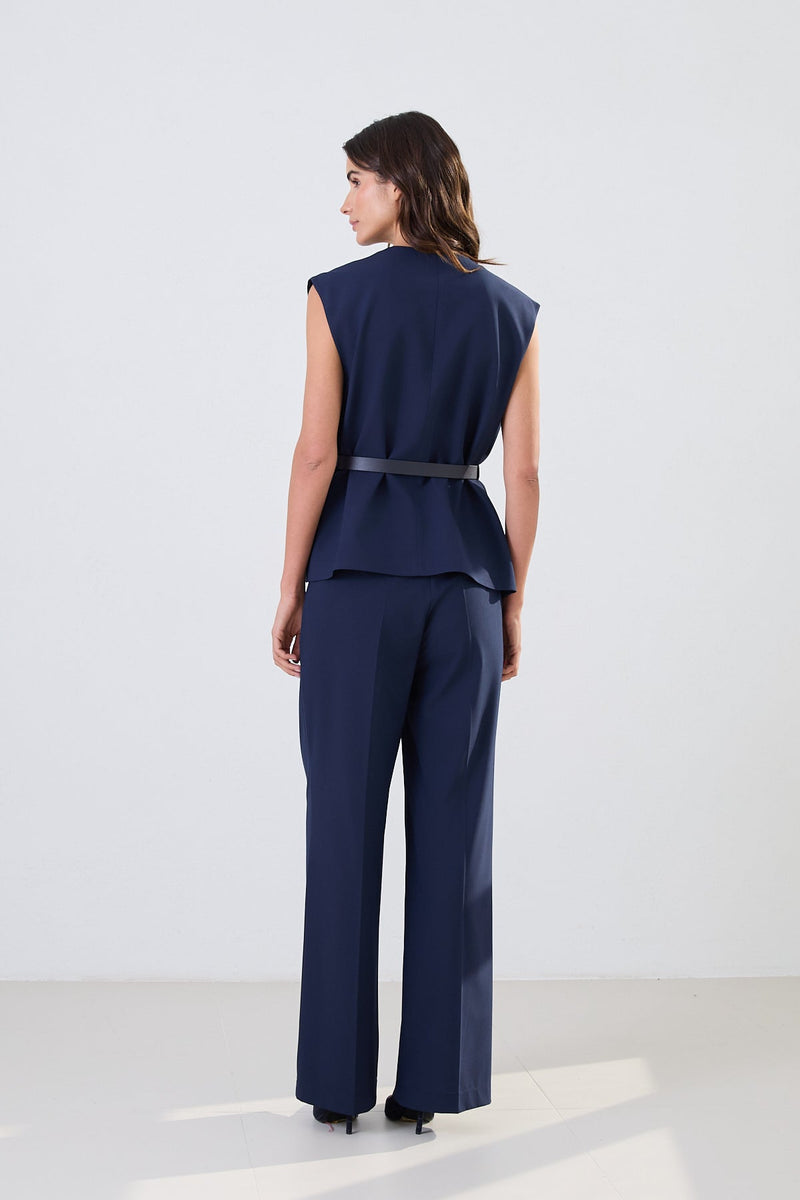 Setre Surplice Neck Solid Vest Navy