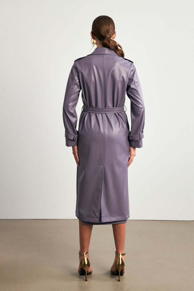 Setre Pu Belted Midi Trench Coat Purple