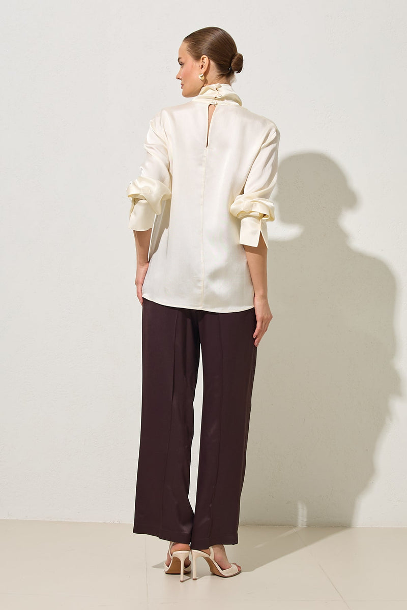 Setre V-Neck And Neck Detailed Relaxed Cut Blouse Cream