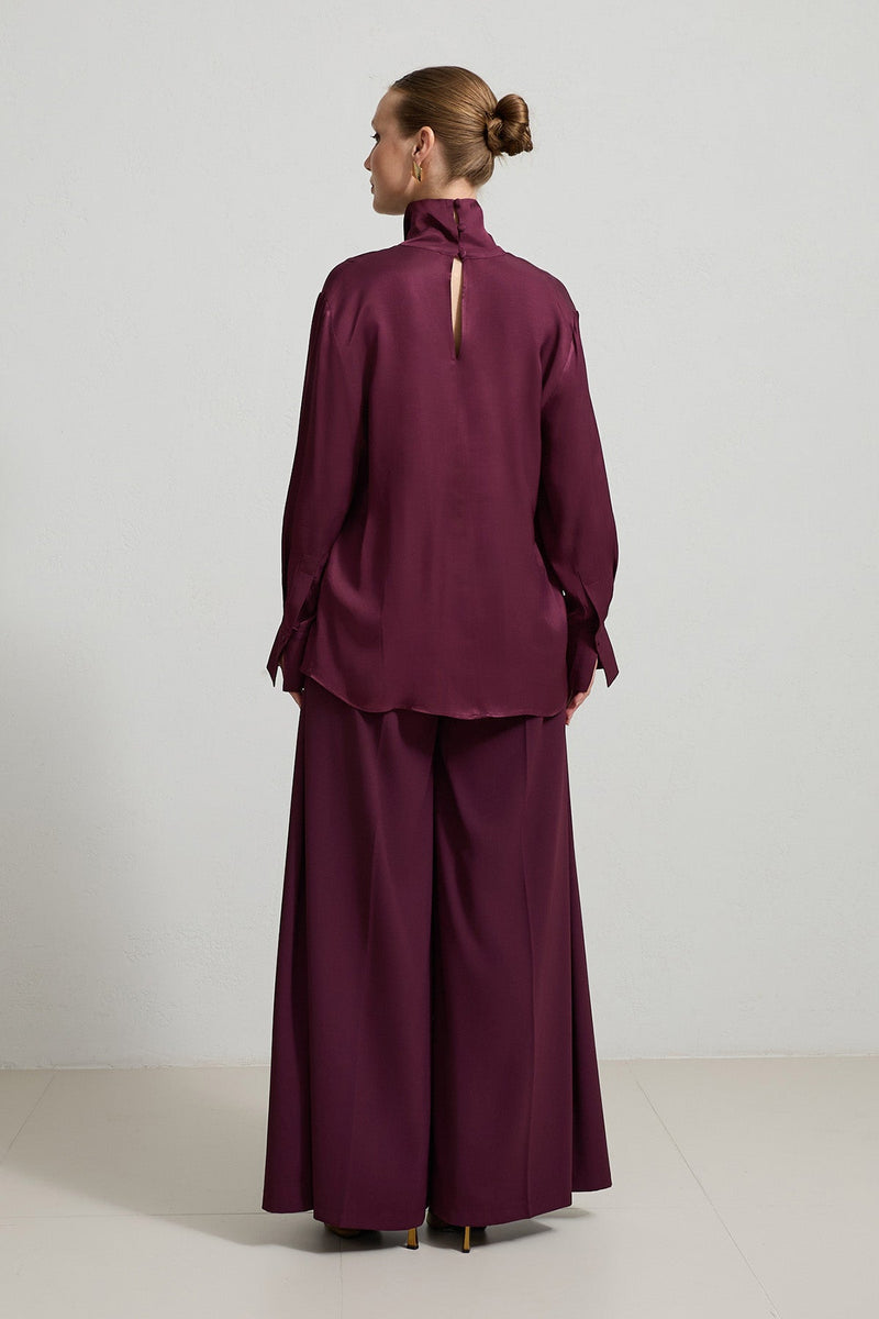 Setre V-Neck And Neck Detailed Relaxed Cut Blouse Burgundy