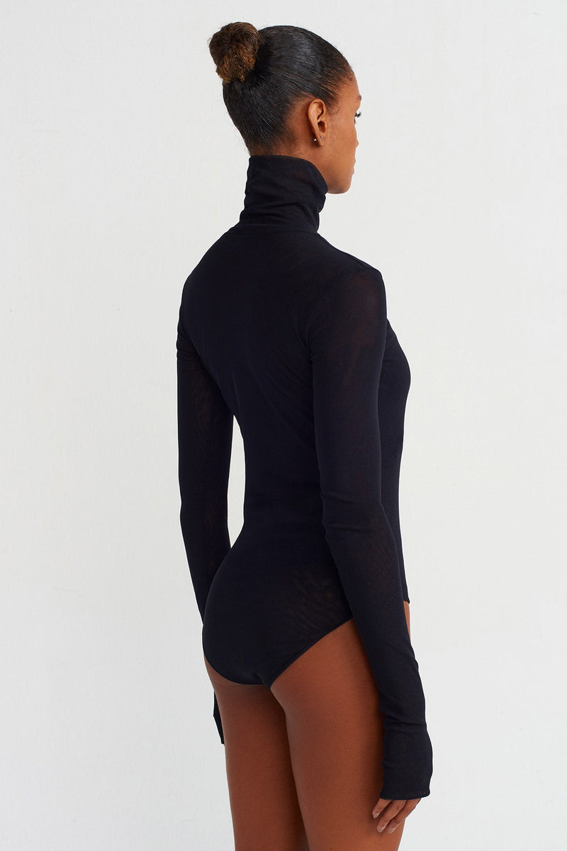 Nu Turtleneck Tulle Bodysuit Black