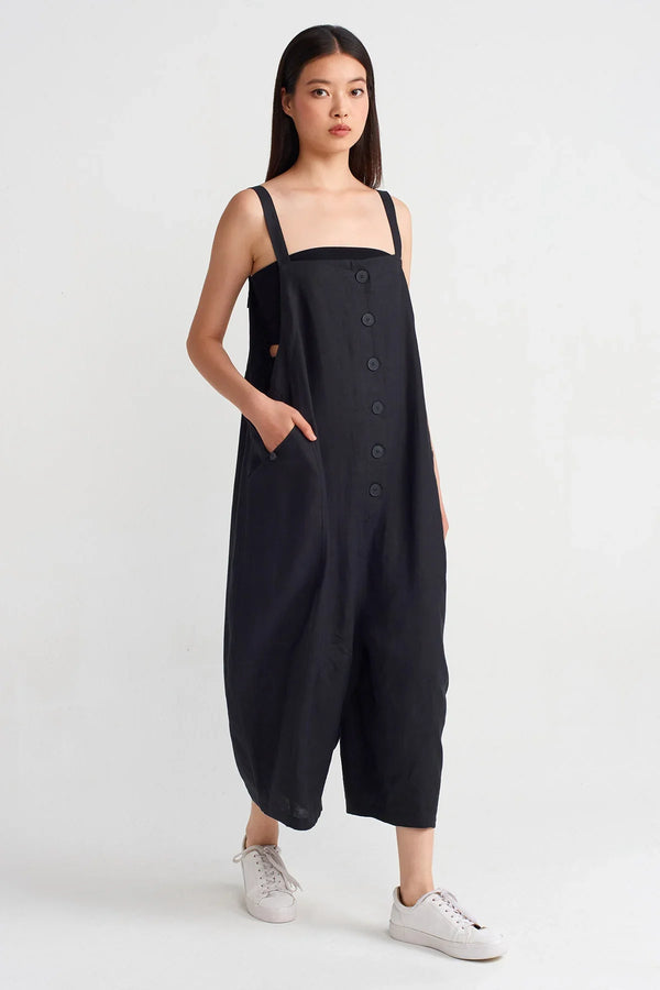 Nu Thick-Strap Linen Jumpsuit Black