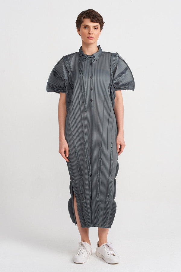 Nu Pleated Shirt Dress Silver