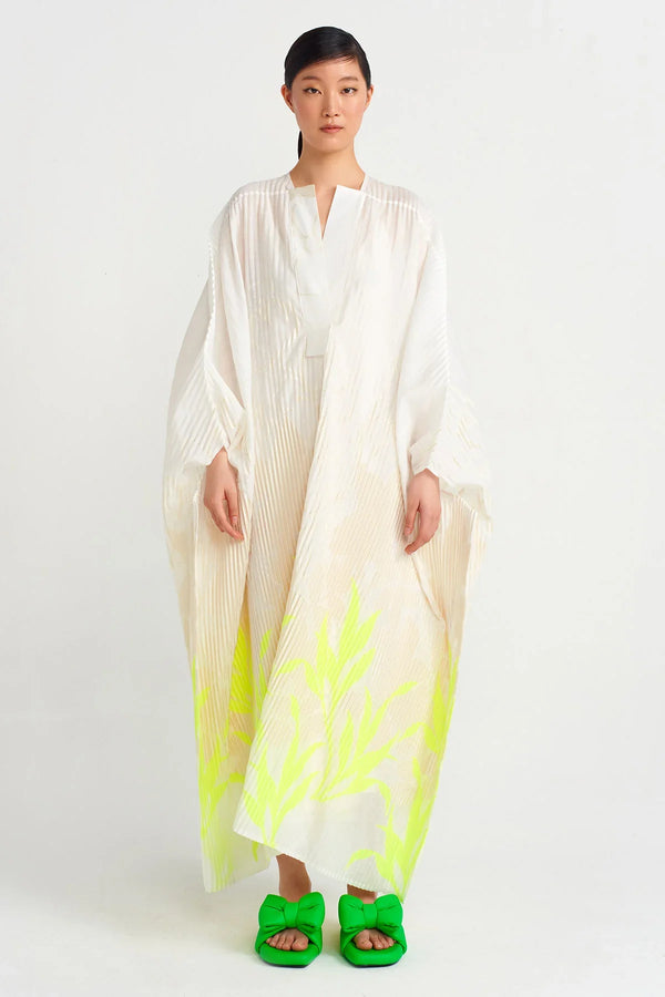 Nu Patterned Pleated Kaftan Dress Green