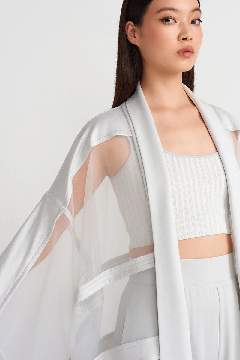 Nu Organza Striped Long Kimono Ice