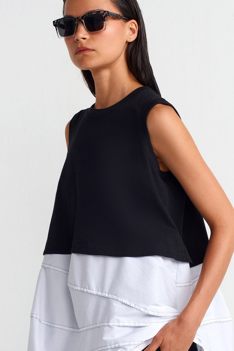 Nu Double-Fabric Cotton T-Shirt Black/Offwhite