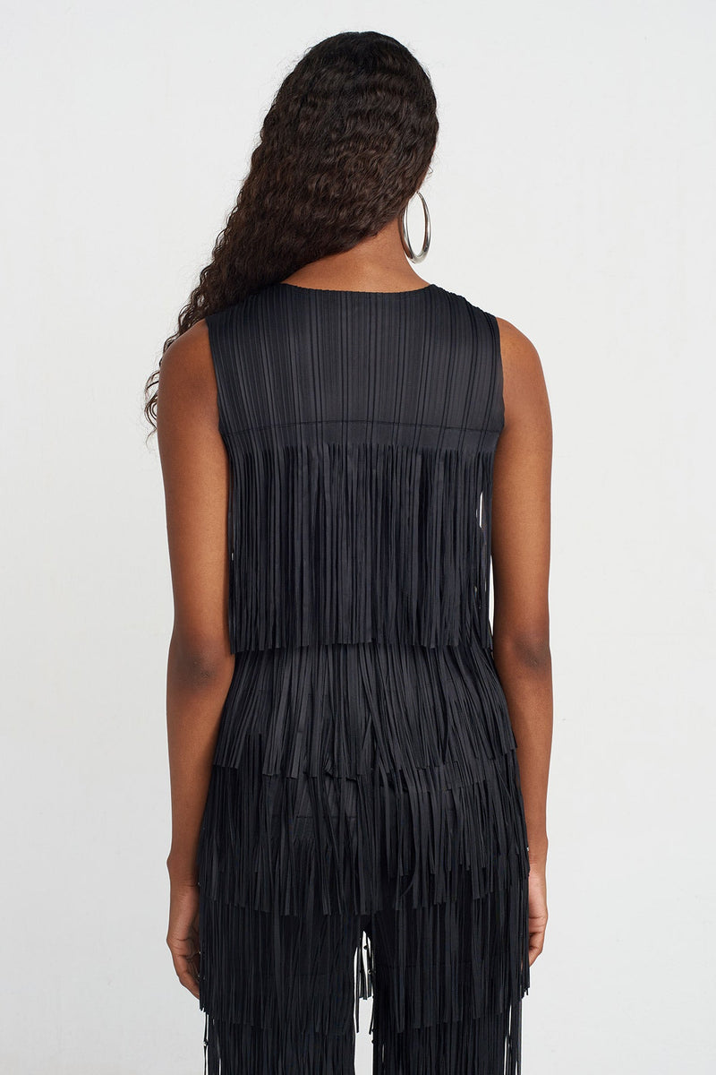 Nu Fringed Pleated Blouse Black