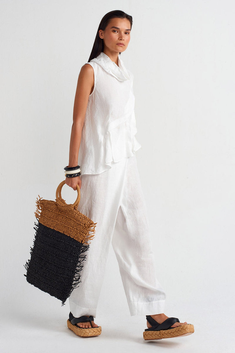 Nu Pleated Detail Linen Blouse Off White
