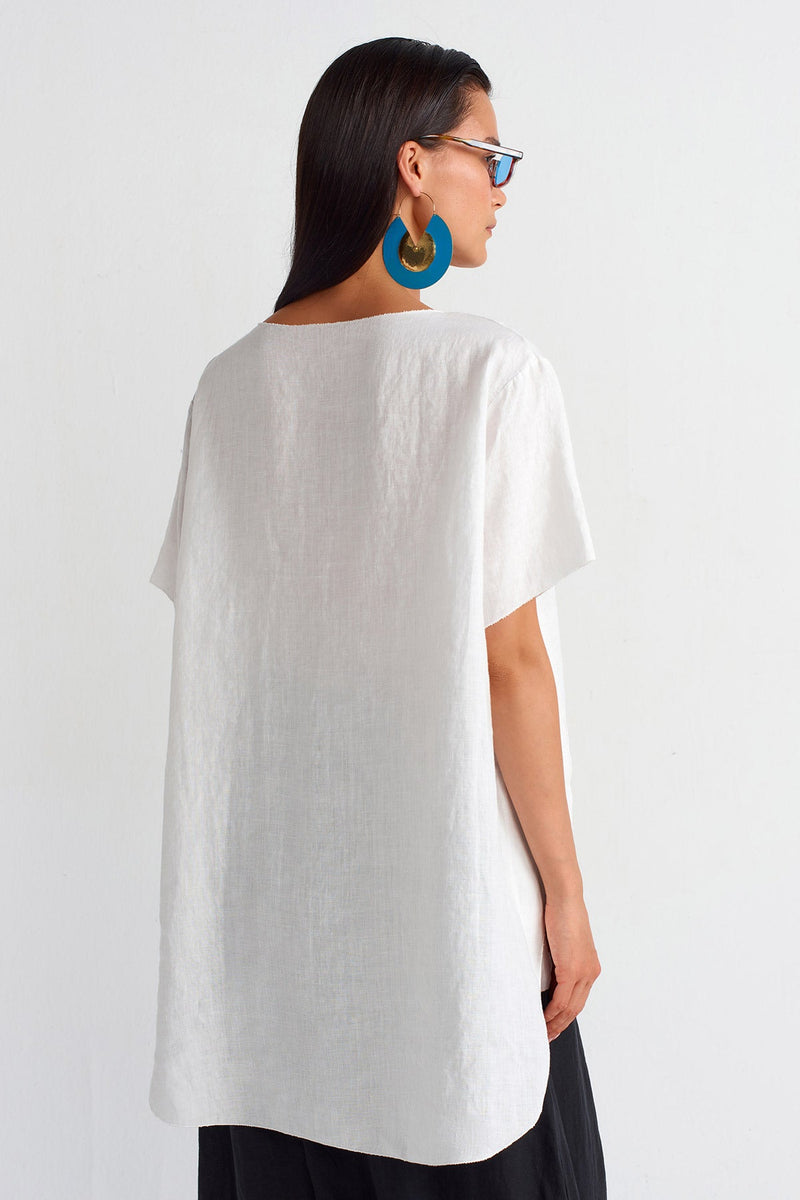 Nu Long Back Oversized Linen Blouse Off White