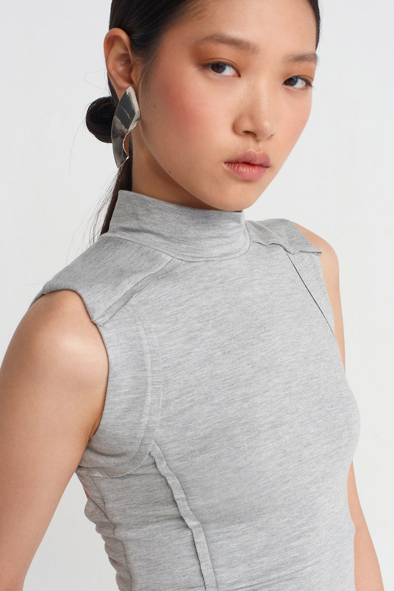 Nu Backless Crop Top Grey Melange