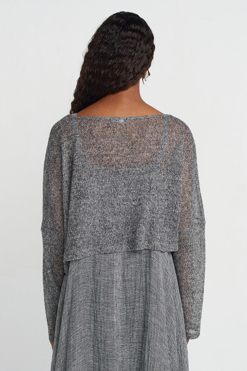 Nu Crop Thin Knit Blouse Grey