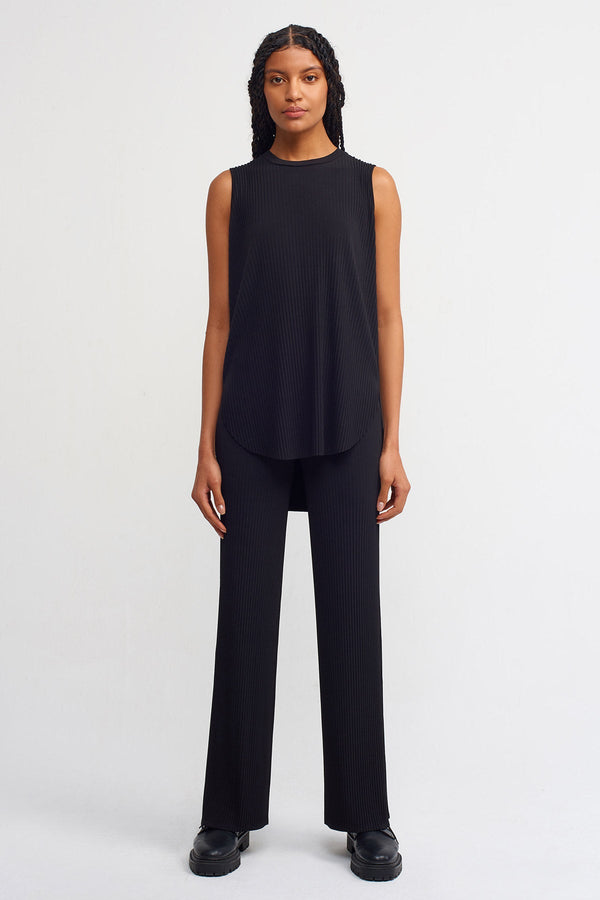 Nu Sleeveless Pleated Jersey Blouse Black
