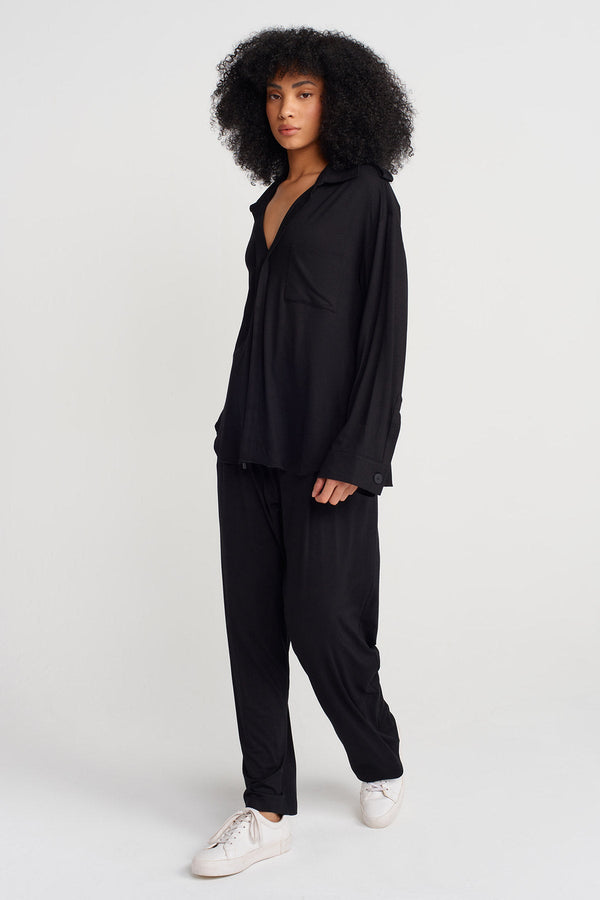 Nu V Shirt Collar Blouse Black